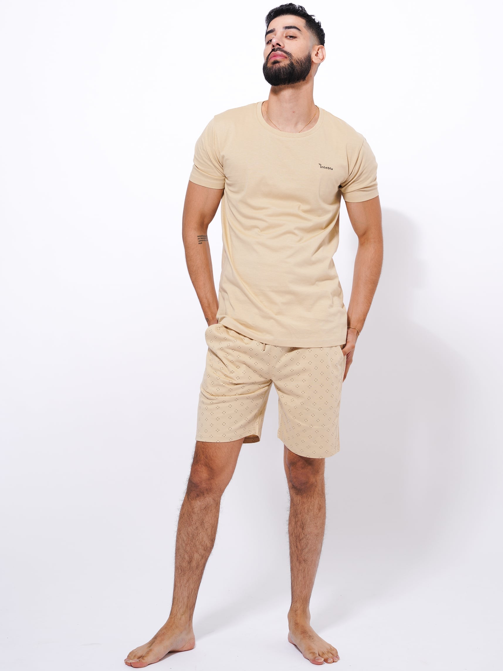 Slim Fit T-Shirt & Shorts Set - Printed Summer Outfit - inteblu