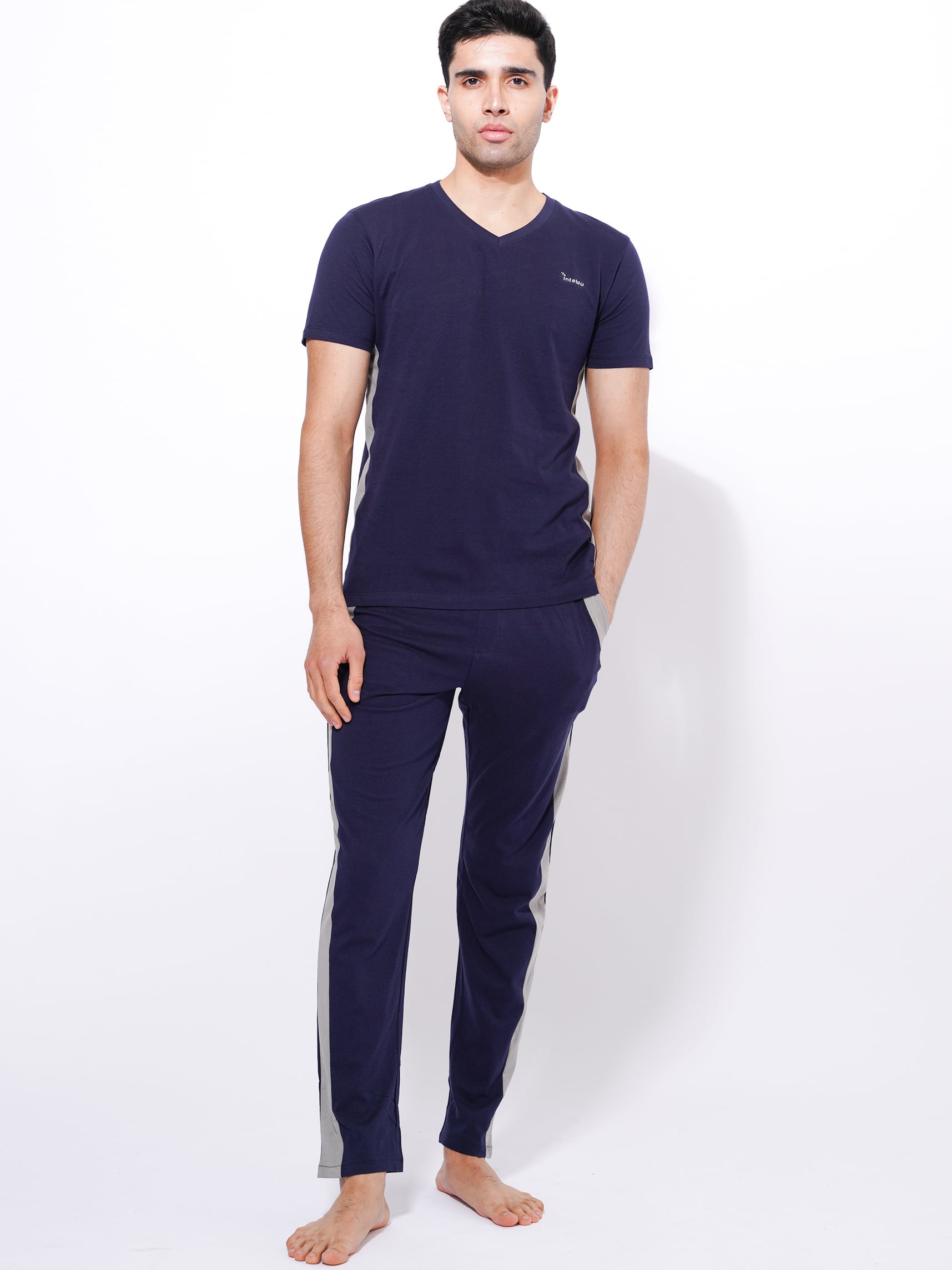 Men's Cotton Stripe T-Shirt & Pants Set | Inteblu - inteblu