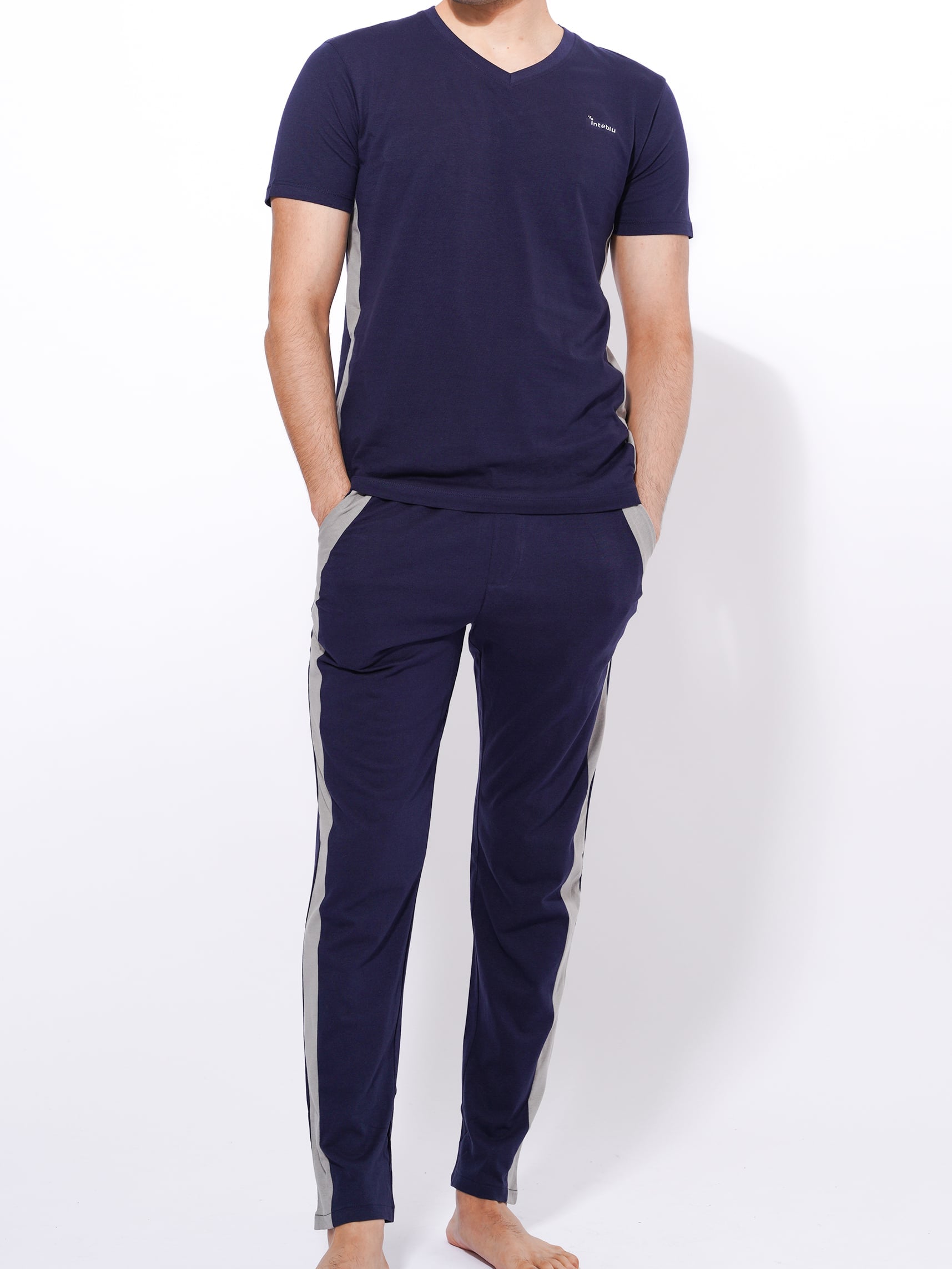 Men's Cotton Stripe T-Shirt & Pants Set | Inteblu - inteblu