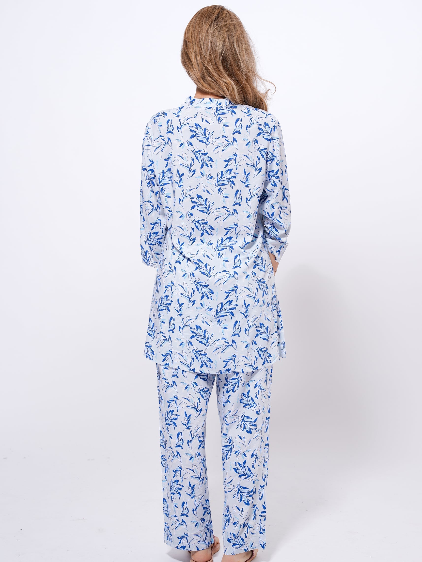 Blue Floral Print Pajamas - Women's Sleepwear Set | CozyPJs - inteblu