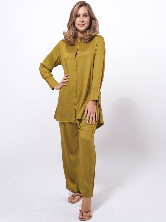 Women Solid Olive Color Co-Ord Set - Inteblu™