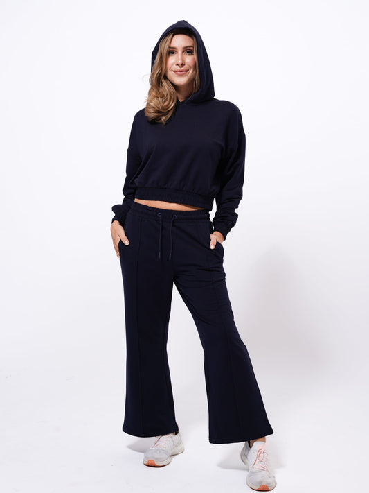 Women Black Hoodies Wide Leg Pants Sweatsuit Lounge Sets