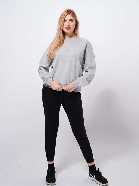Women’s Hooded Sweatshirts in Grey Mélange Color - inteblu
