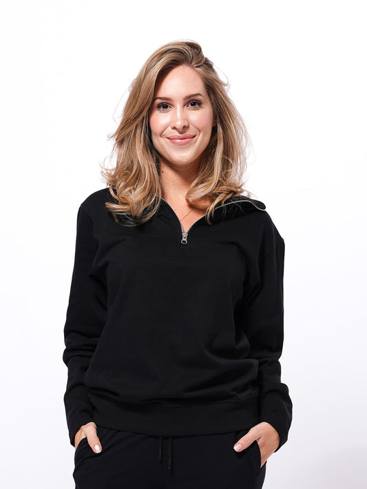 Women's High Neck Cotton Sweatshirt in Black Color - inteblu