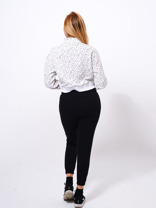 Ladies Cropped Sweat High Neck Sweatshirt In WHITE AOP - Inteblu™