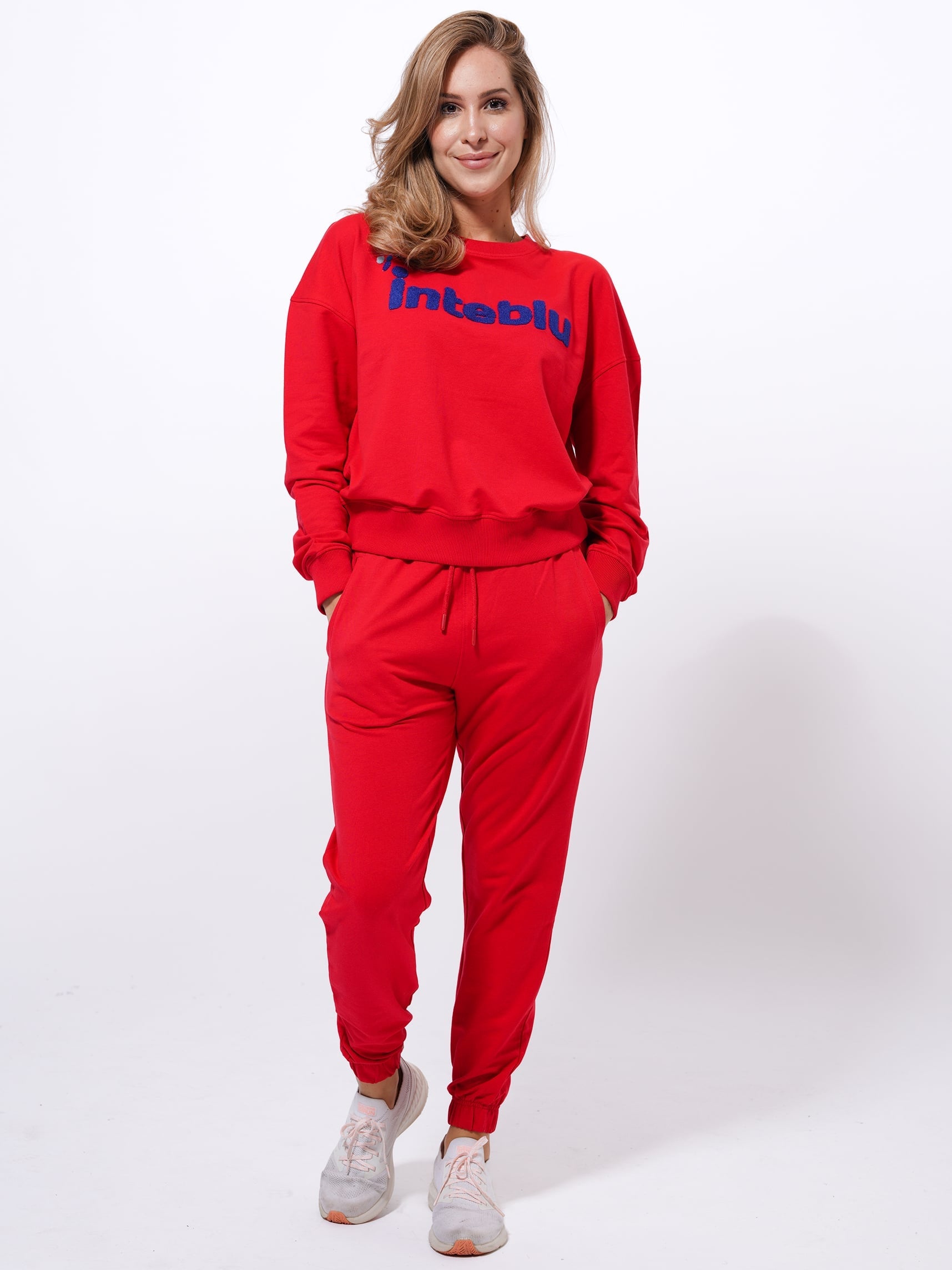 Women Sweatshirt & Joggers Set on Cotton Fabric | Red Color - inteblu