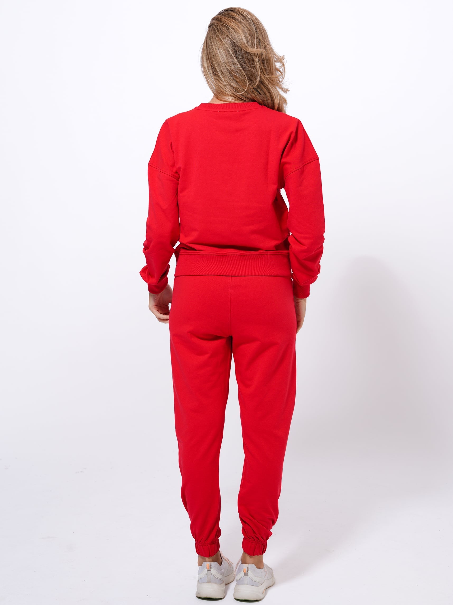 Women Sweatshirt & Joggers Set on Cotton Fabric | Red Color - inteblu