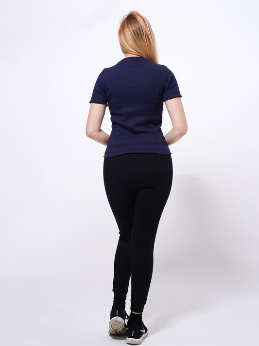 Women Navy Rib Short Sleeve T-Shirt - Inteblu™