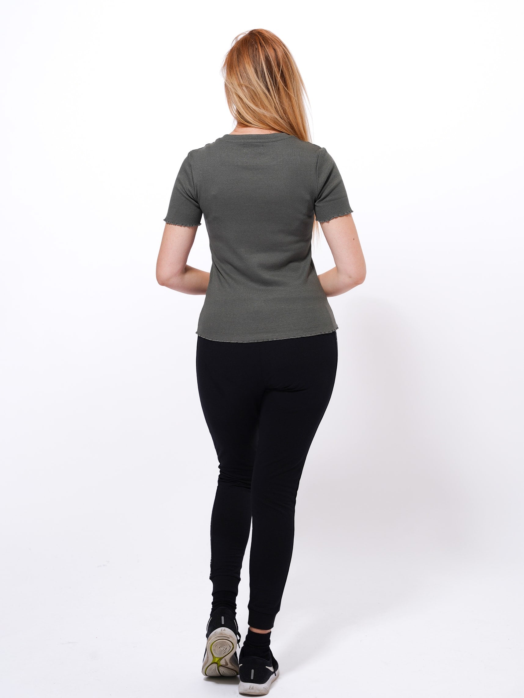 Women's OLIVE Rib Short Sleeve T-Shirt - inteblu