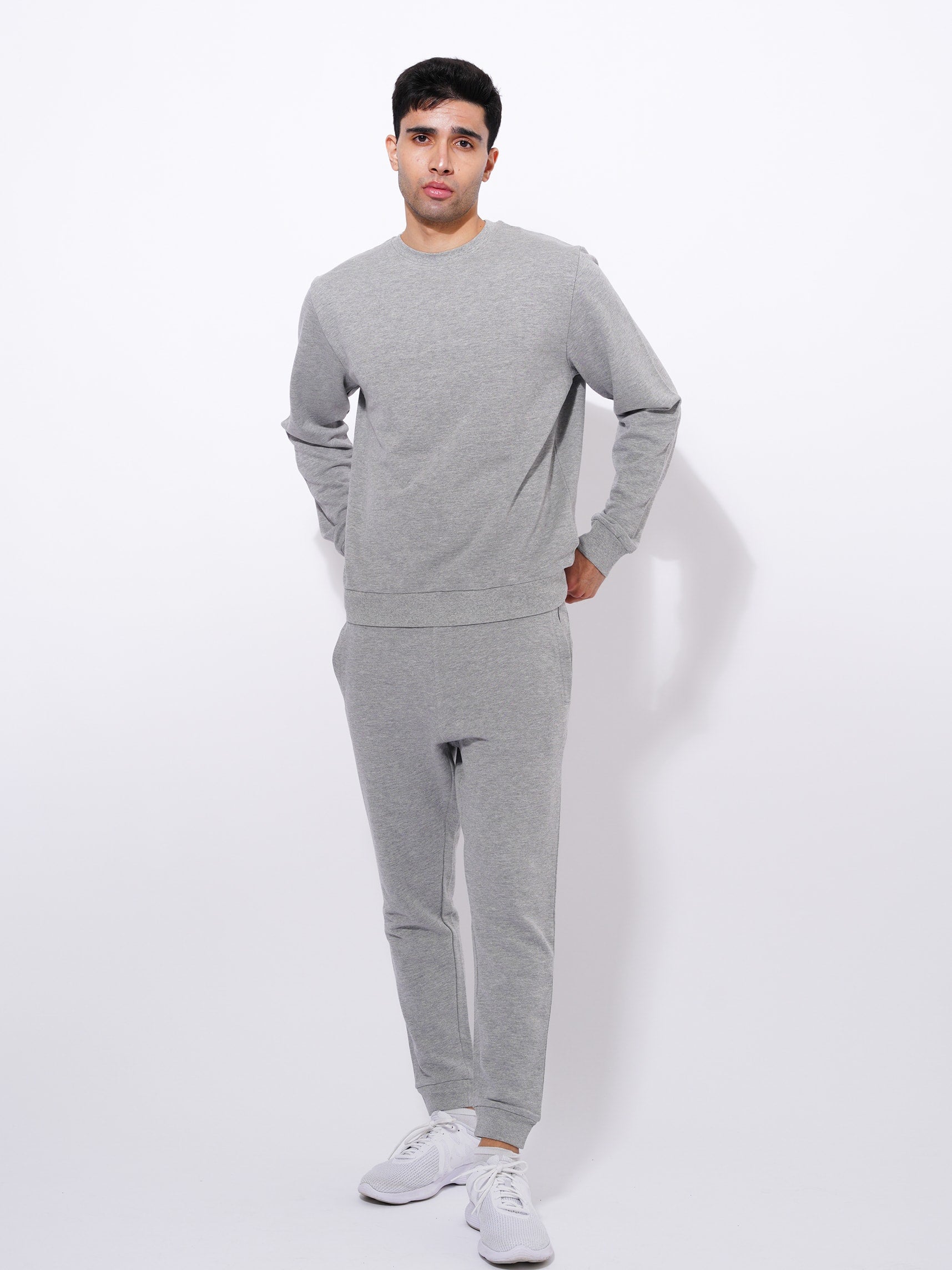 Men's Cotton Sweatshirts in Grey Mélange Color - inteblu