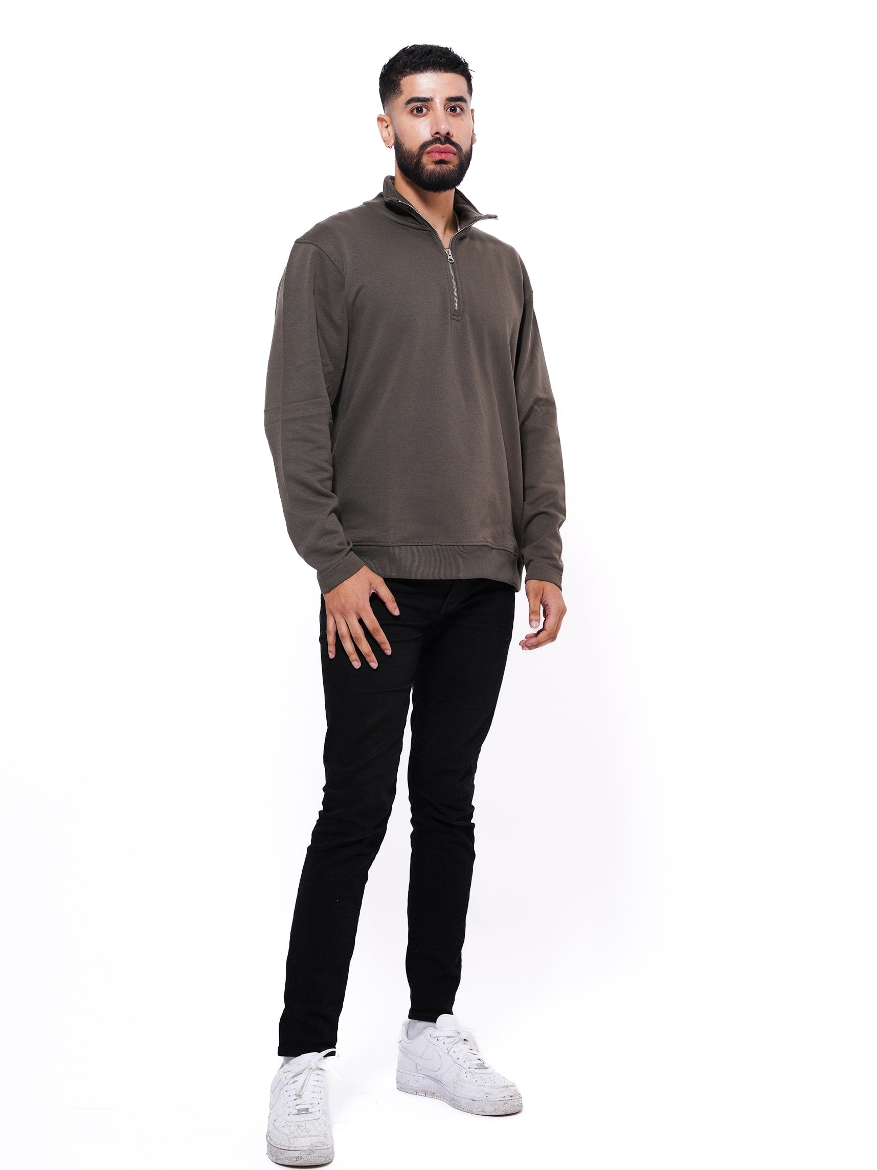 Men's Long Sleeve High Neck Sweatshirt | Crocodiles Color - inteblu
