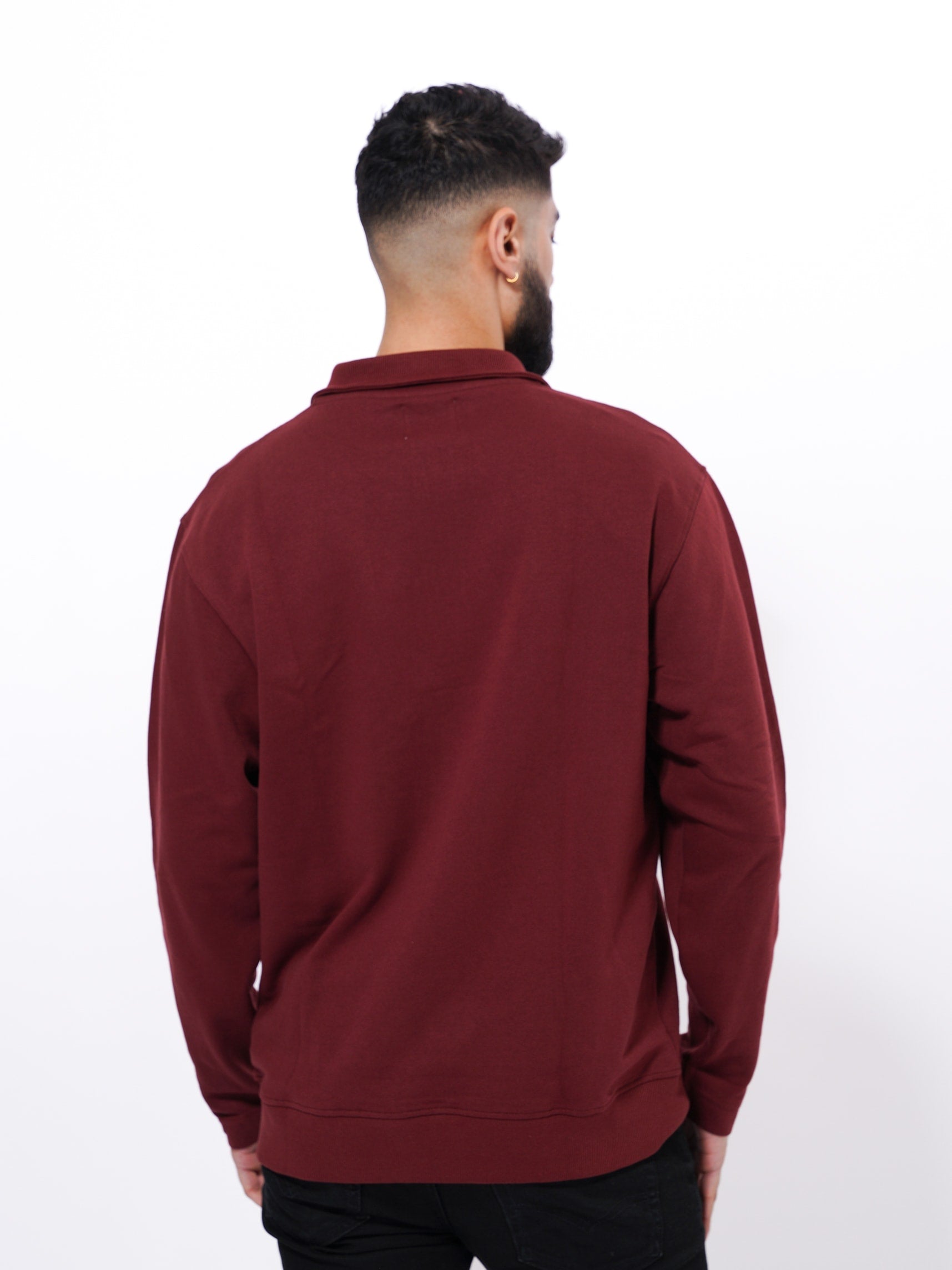 Men's Long Sleeve High Neck Sweatshirt | Wine Color - inteblu