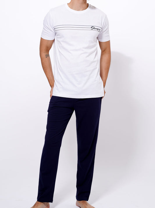 Men's Prints T-Shirt & Full Pants Set | White - Inteblu™