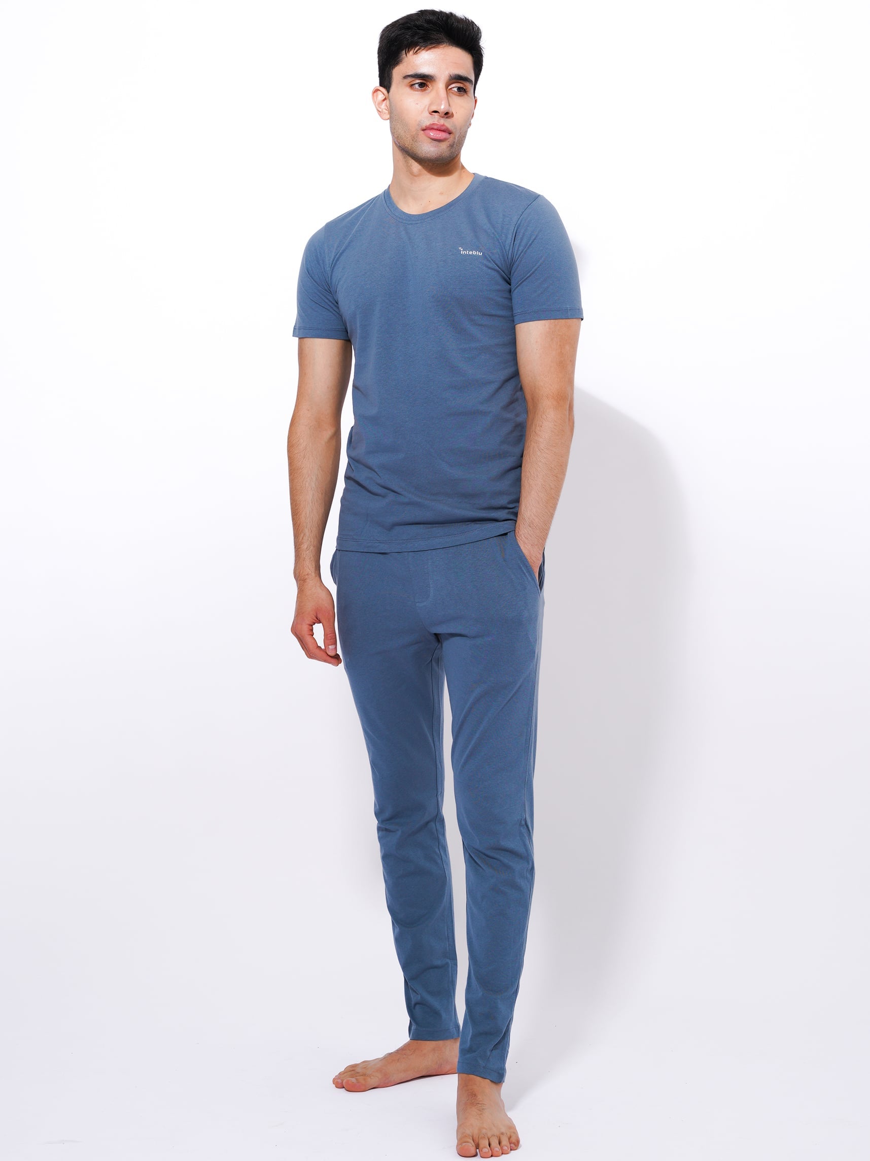 Men's Summer T-Shirt & Full Pants Set in Goblin Blue - inteblu