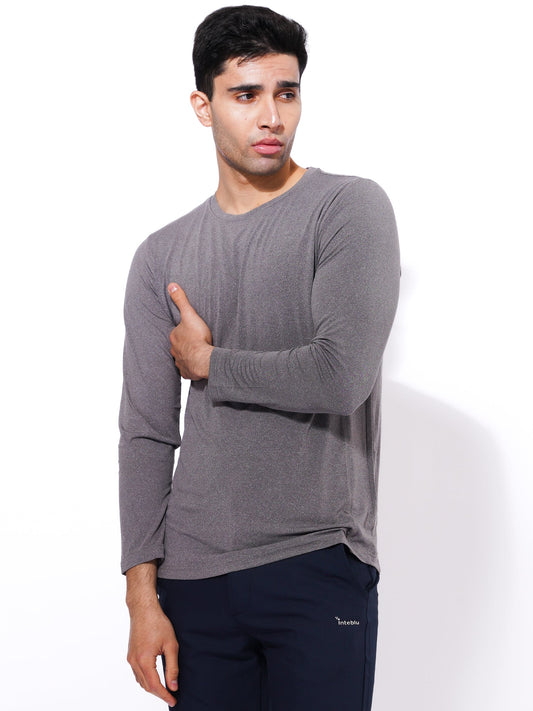 Men's Workout Long Sleeve T-Shirt |Grey melange - Inteblu™