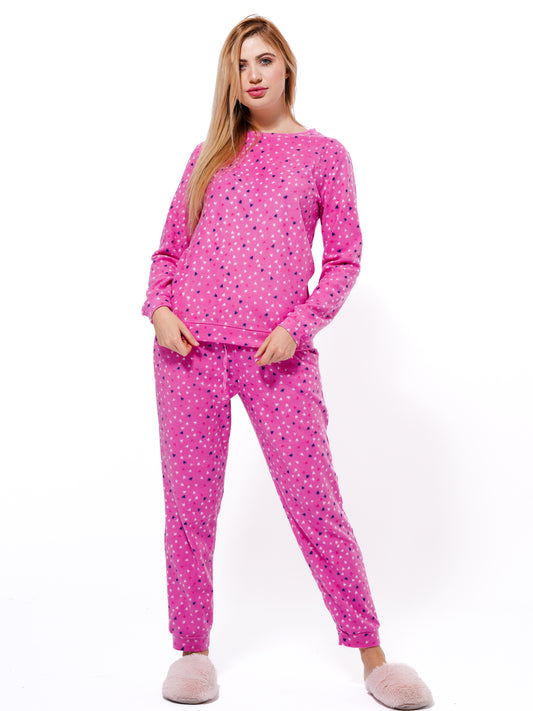 Micro Polar Fleece Pink Print Women Sleepwear Long Sleeve Pyjama Set - inteblu