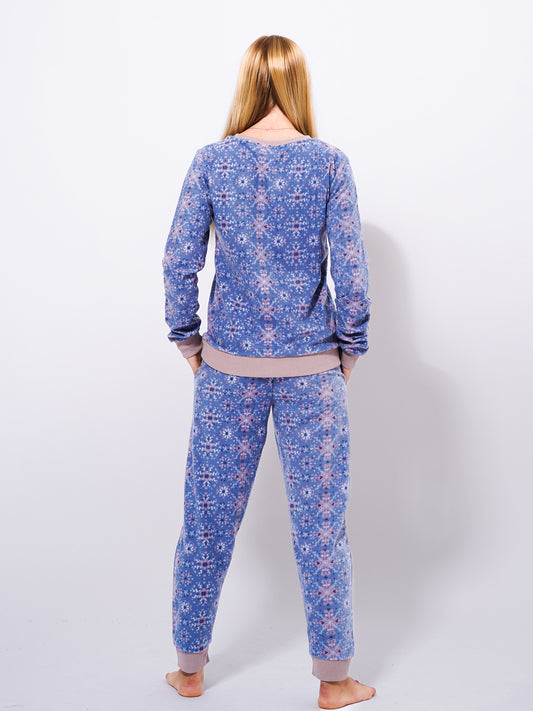 Micro Polar Fleece Blue christmas print Print Women Sleepwear Long Sleeve Pyjama Set - Inteblu™