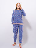 Micro Polar Fleece Blue christmas print Print Women Sleepwear Long Sleeve Pyjama Set - inteblu