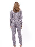 Micro Polar Fleece  Print Women Sleepwear Long Sleeve Pyjama Set - inteblu