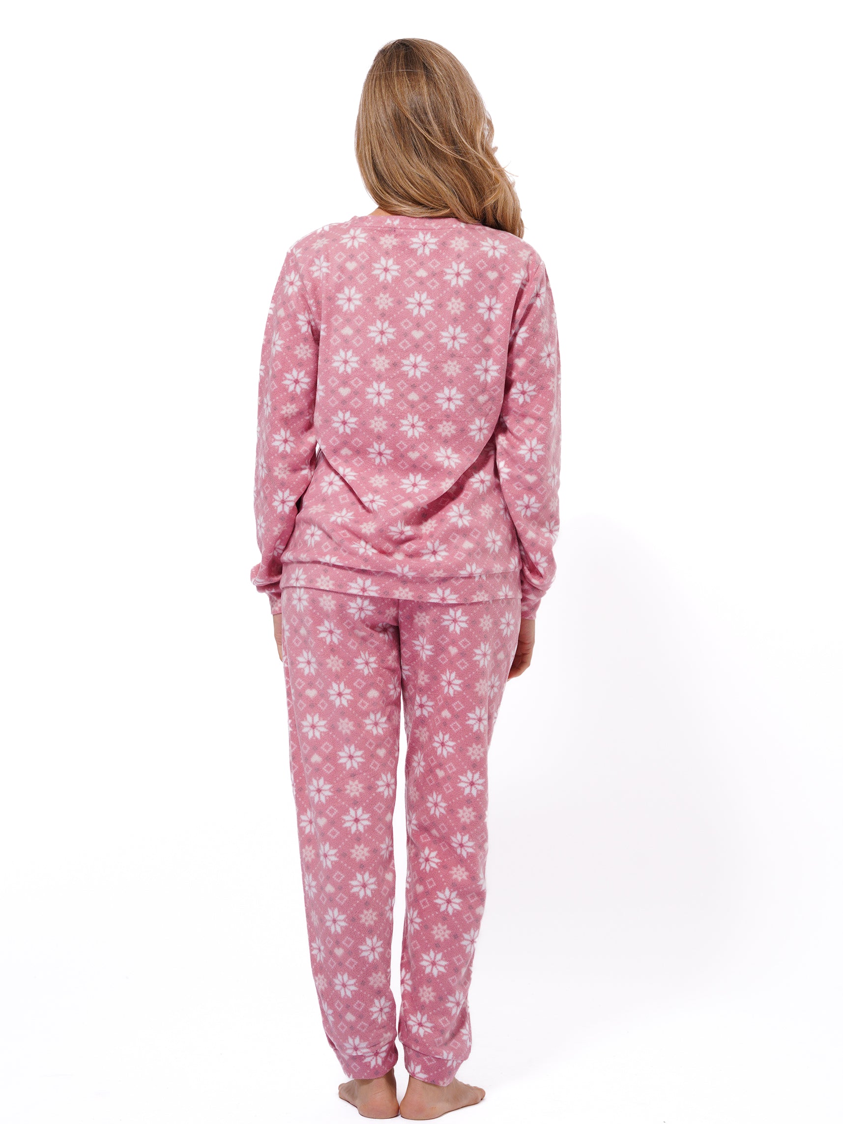 Micro Polar Fleece  Star Print Women Sleepwear Long Sleeve Pyjama Set - inteblu
