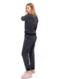 Micro Polar Fleece Print Women Sleepwear Long Sleeve Pyjama Set - inteblu