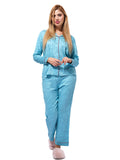 Women's Shiny Satin Blue Floral Printed Night Suit Set | Shirt and pajama, Nightwear Dress - inteblu