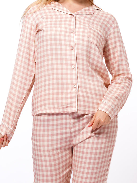 Women's Shiny Satin Warm White Check Printed Night Suit Set | Shirt and pajama, Nightwear Dress - inteblu