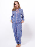 Micro Polar Fleece Blue Star Print Zipper Women's Sleepwear Long Sleeve Hoodie - inteblu