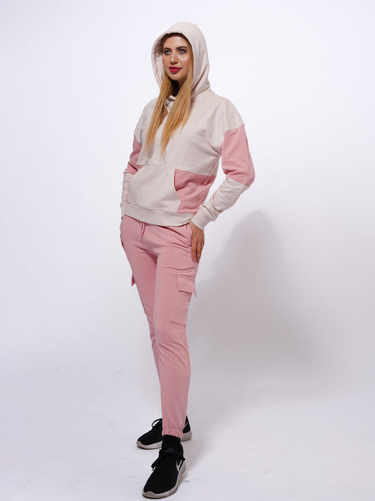 Women Pink Hoodies Joggers Set in Premium Cotton | Stylish Lounge and Relaxation Wear - Inteblu™