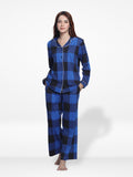 Women Sleepwear Long Sleeve Pyjama Set Blue Check-inteblu