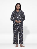 Women Sleepwear Long Sleeve Pyjama Set Dark Grey Aop-inteblu