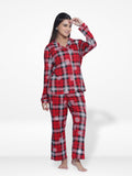 Women Sleepwear Long Sleeve Pyjama Set Red Check-inteblu