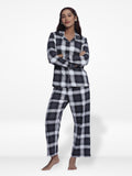 Women Sleepwear Long Sleeve Pyjama Set White Check-inteblu