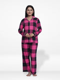 Women Sleepwear Long Sleeve Pyjama Set Wine Check-inteblu
