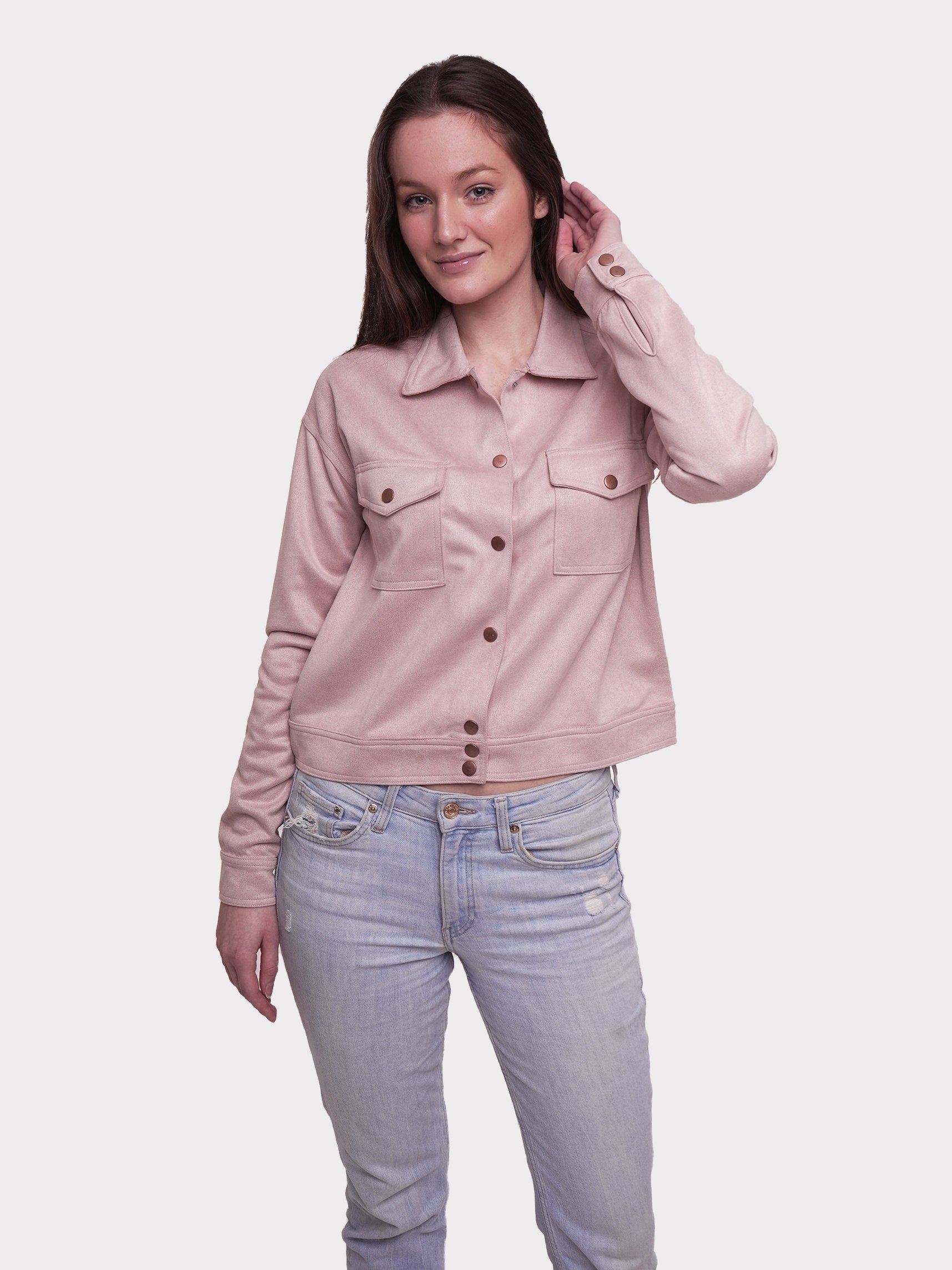 Women's Button Regular Fit Suede peach whip Short Coat Jacket - inteblu
