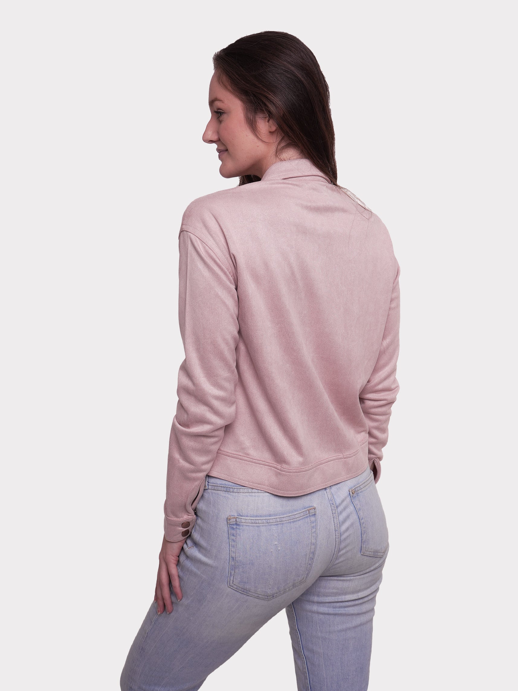 Women's Button Regular Fit Suede peach whip Short Coat Jacket - inteblu