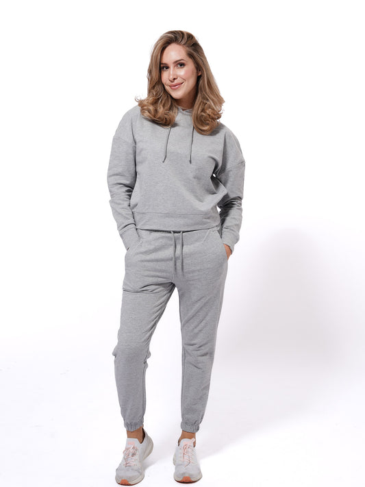 Women's Grey Mélange Hoodies & Joggers Set in Premium Cotton - inteblu