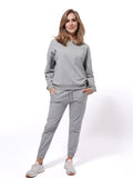 Women's Grey Mélange Hoodies & Joggers Set in Premium Cotton - inteblu