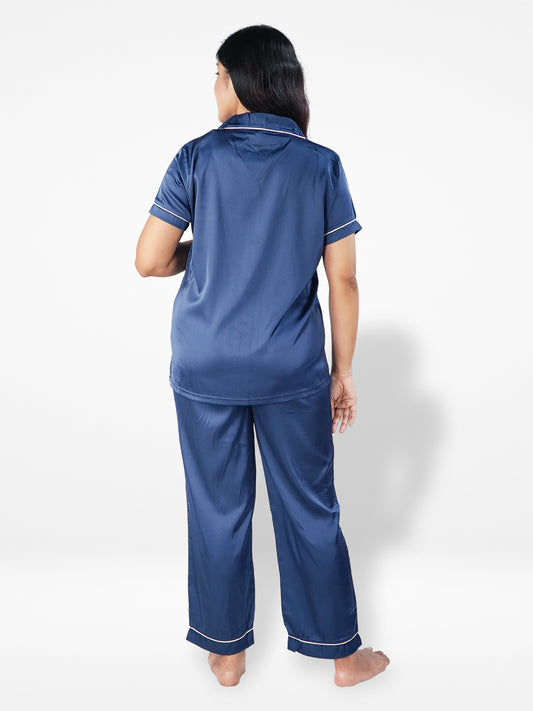 Women's Satin Notch collar Sleepwear set |Satin Fabric - Inteblu™