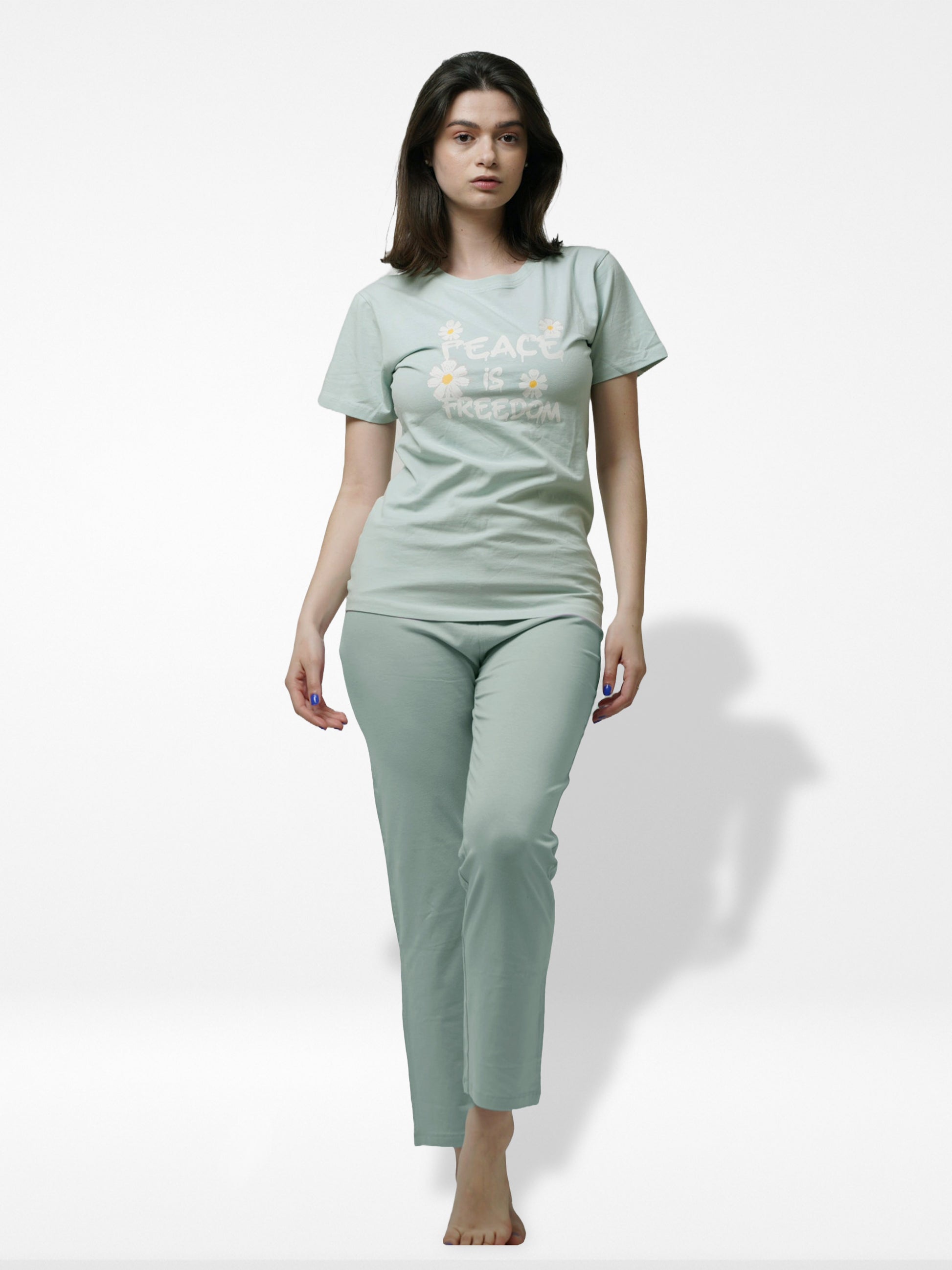 Women Short Sleeve Cotton Loungewear Set - Inteblu™