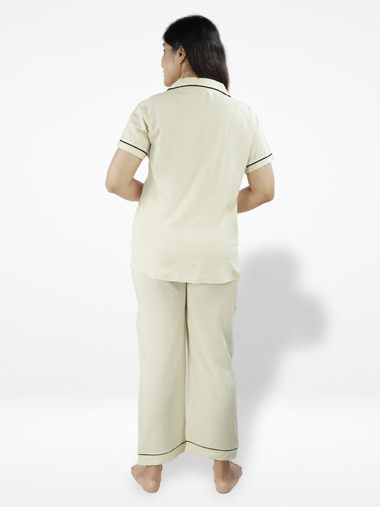 Women Night Suit Set, Biscuit Color Nightwear Dress - Inteblu™