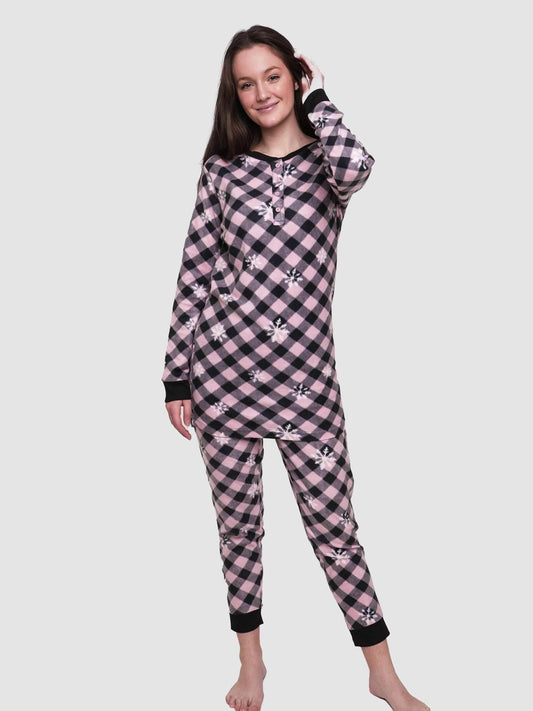 Classy Check Women Christmas Wear Pyjama Set - inteblu