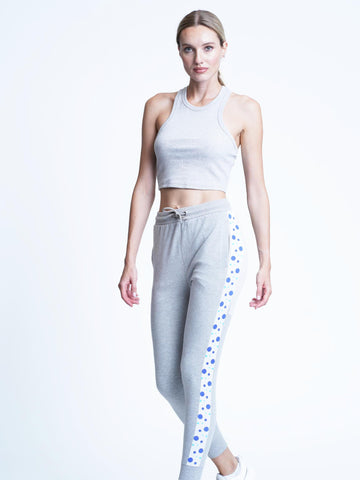 Ladies Grey Cotton Rib Super Crop Tank Top & Drawstrings Side ball Printed joggers - inteblu