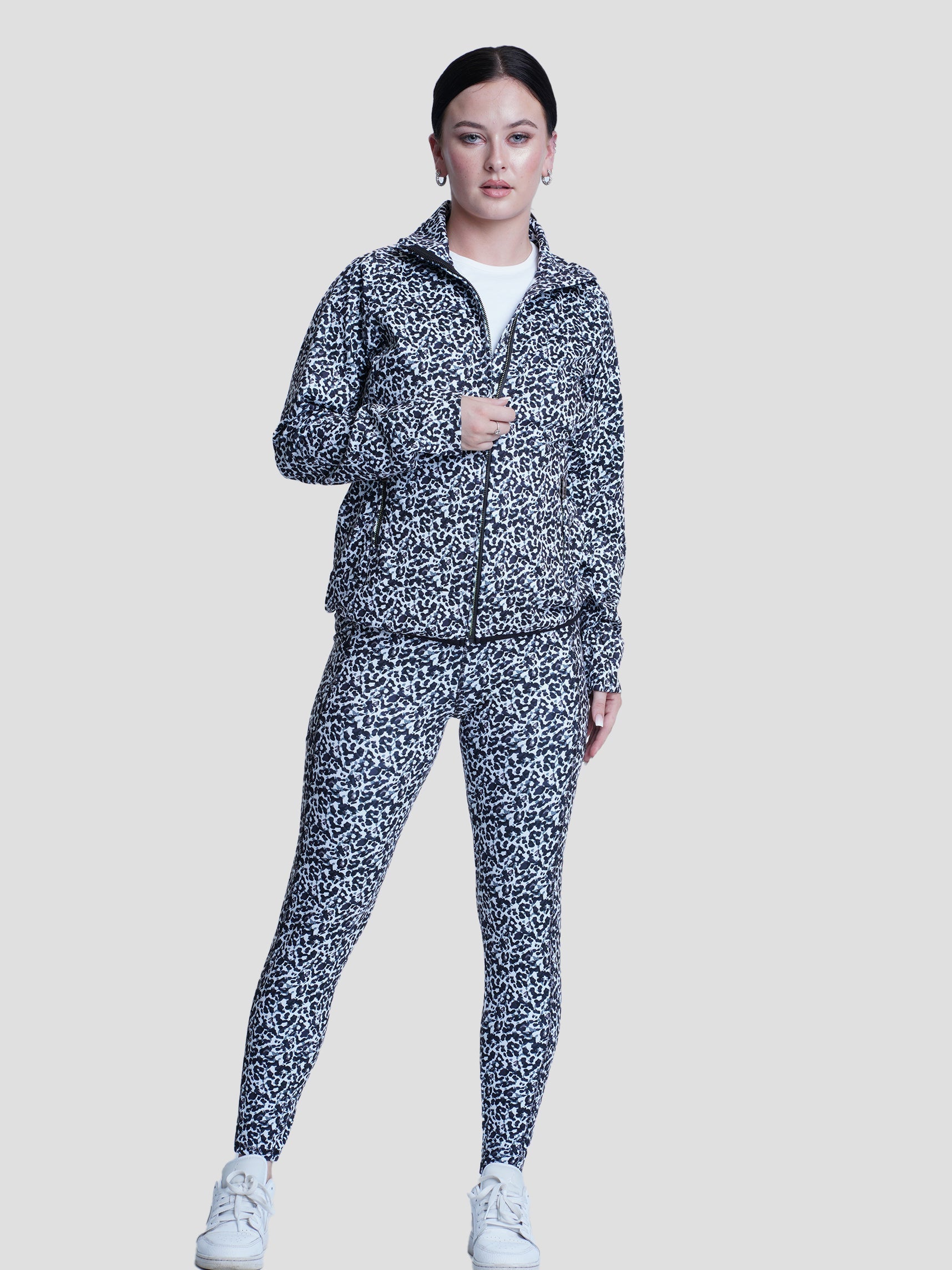 Ladies’ leopard Full Zipper Jacket and Yoga pant - inteblu