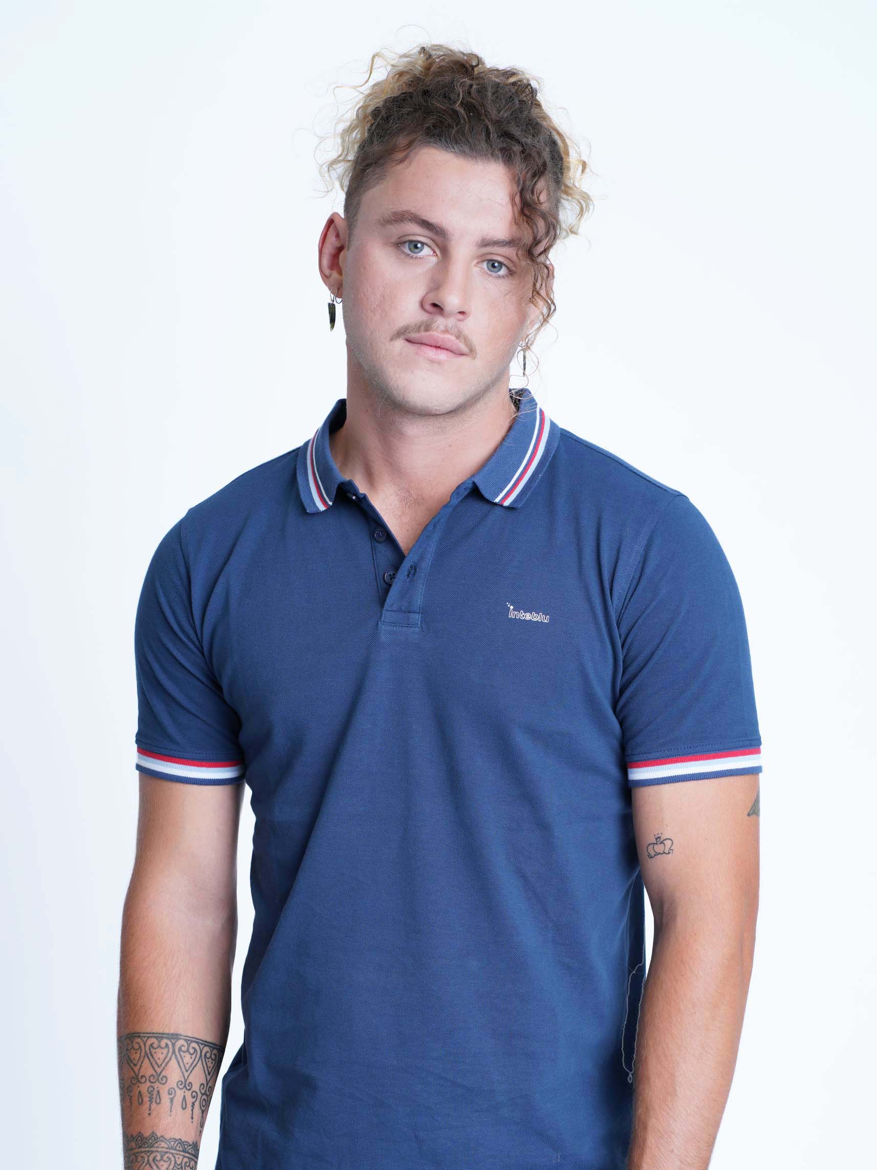 Men's Slim-Fit Cotton Pique Polo Shirt - inteblu