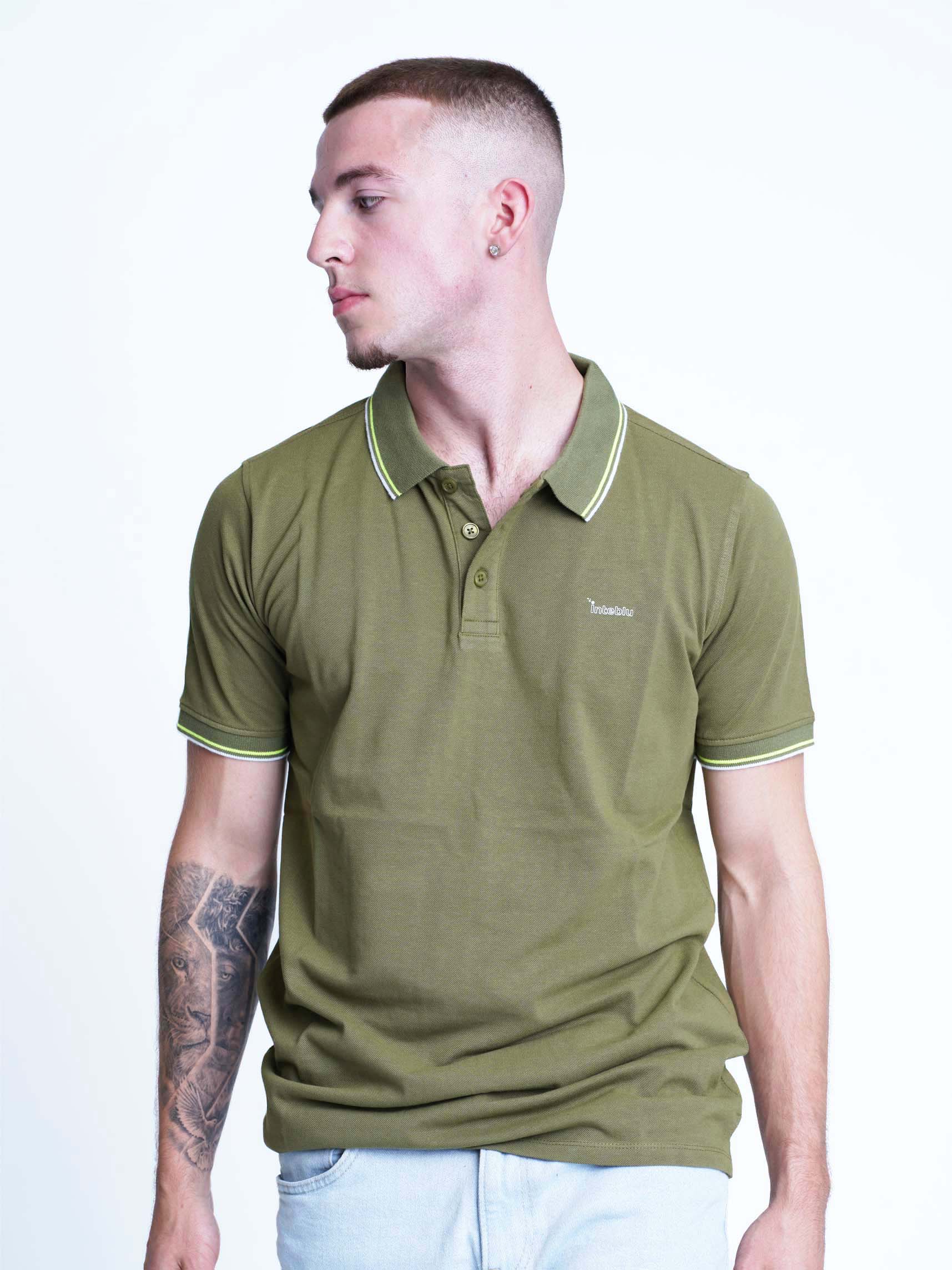 Men's Slim-Fit Cotton Pique Polo Shirt - inteblu
