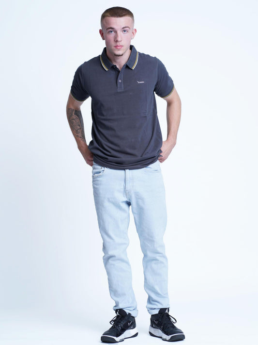 Men's Slim-Fit Pique Polo Shirt - inteblu