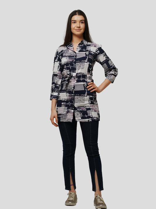 Navy Abstract print Shirt & tops with nice design. - inteblu