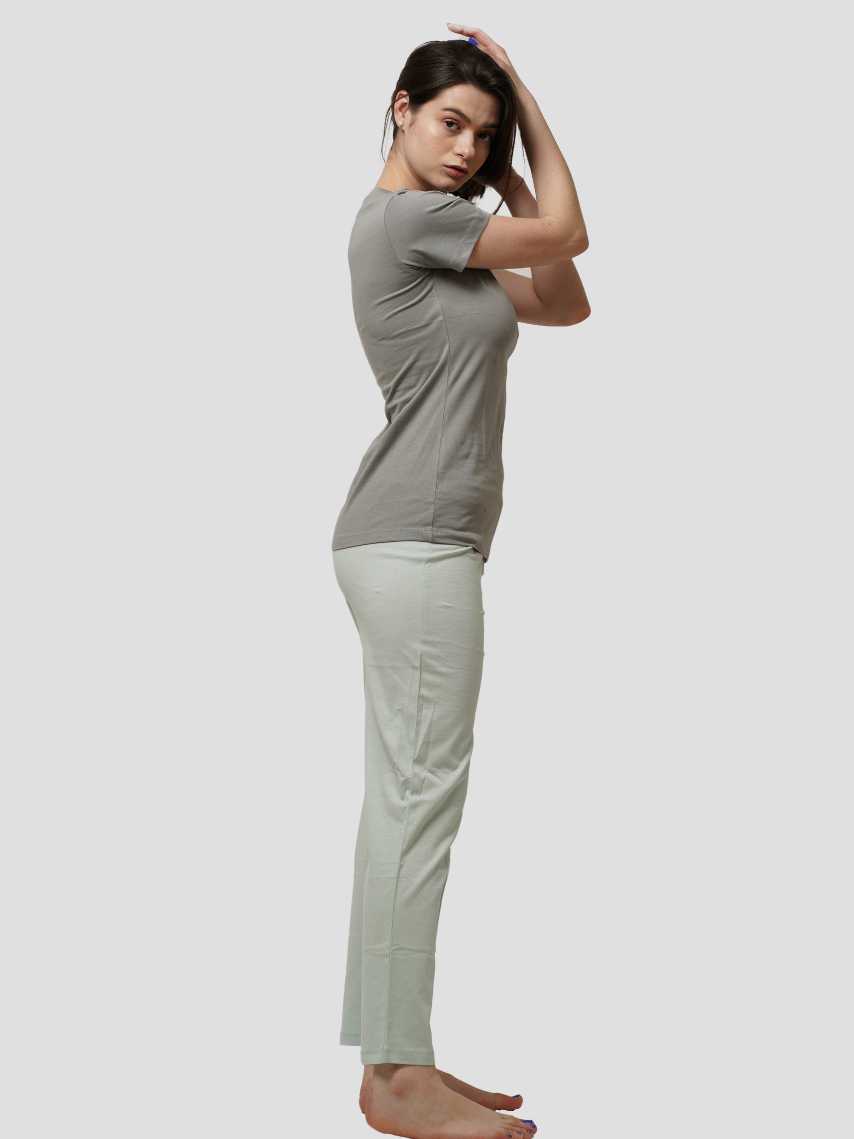 Women Button Facing short sleeve loungewear set - inteblu