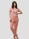 Women Crew Neck Cotton Short Sleeve Print Loungewear Pyjama Set - inteblu